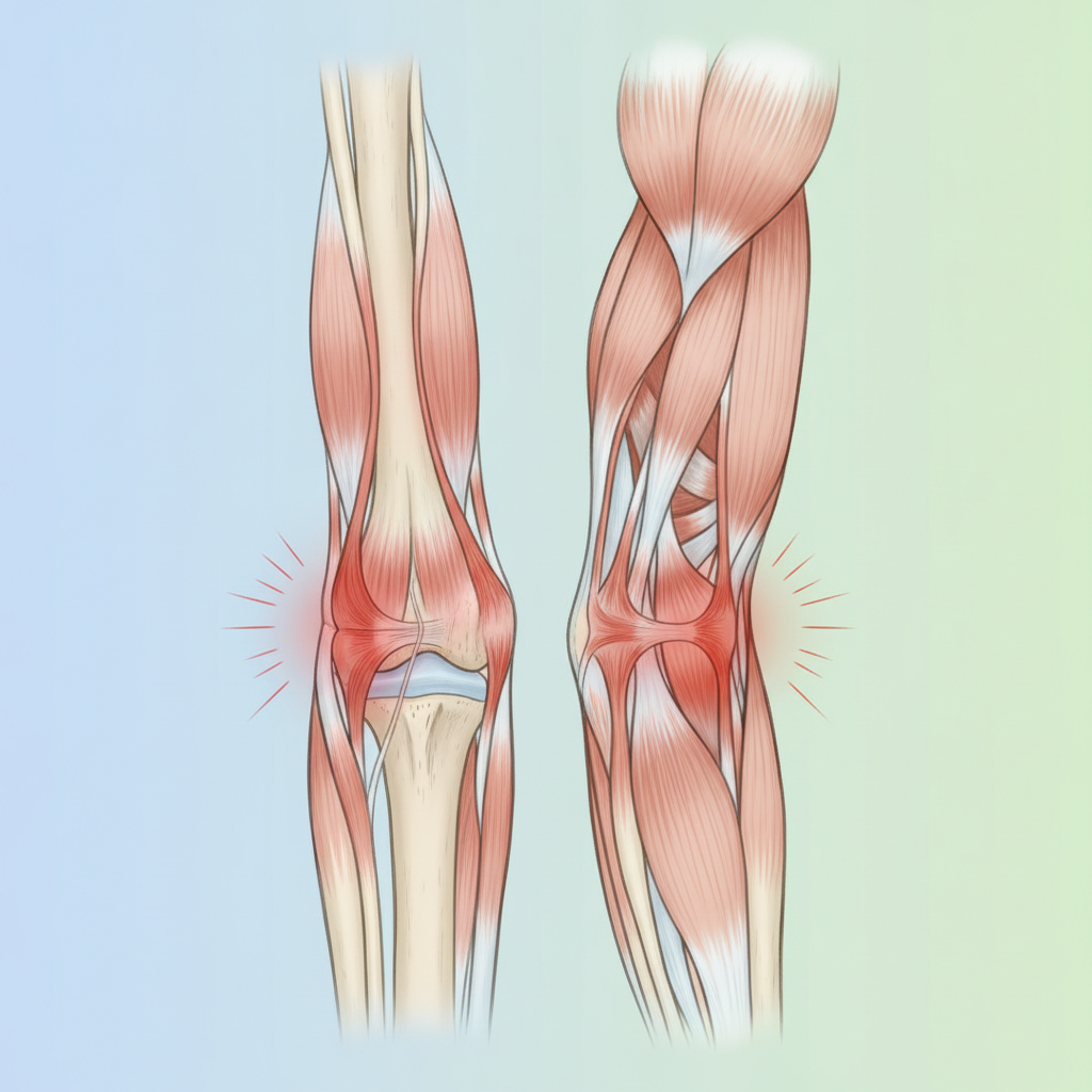 blog-title Anatomical diagram showing lateral and medial epicondylitis pain locations on elbow